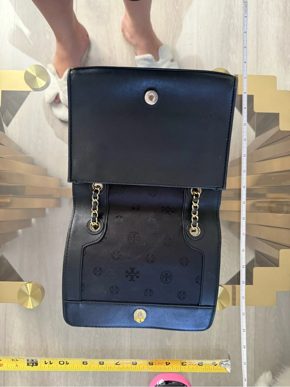 Tory Burch Black Quilted convertible Top Handle Shoulder/crossbody w/Gold Chain